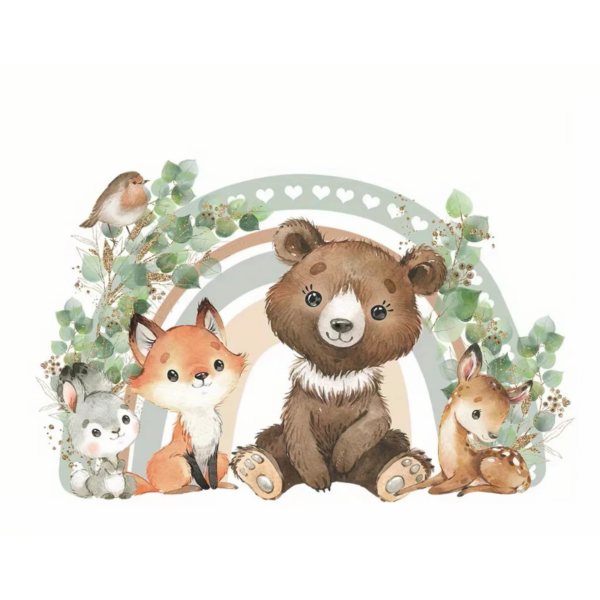 Sticker Animaux Forêt et Arc en ciel