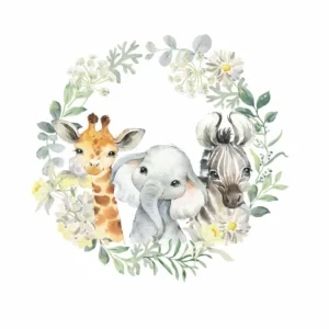 Sticker Animaux et couronne Fleurs