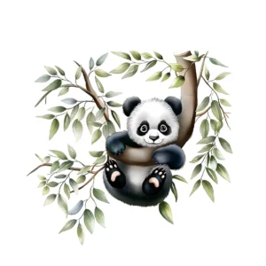 Sticker Panda et branche de bambous