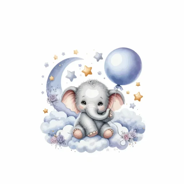 Sticker bébé Eléphant et ballon bleu