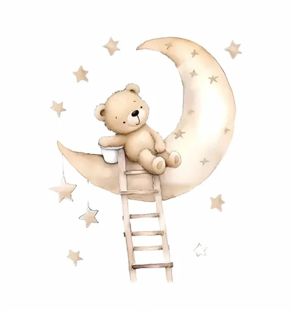 Sticker bébé Ourson sur lune étoilée