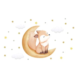 Sticker bébé Renard sur lune