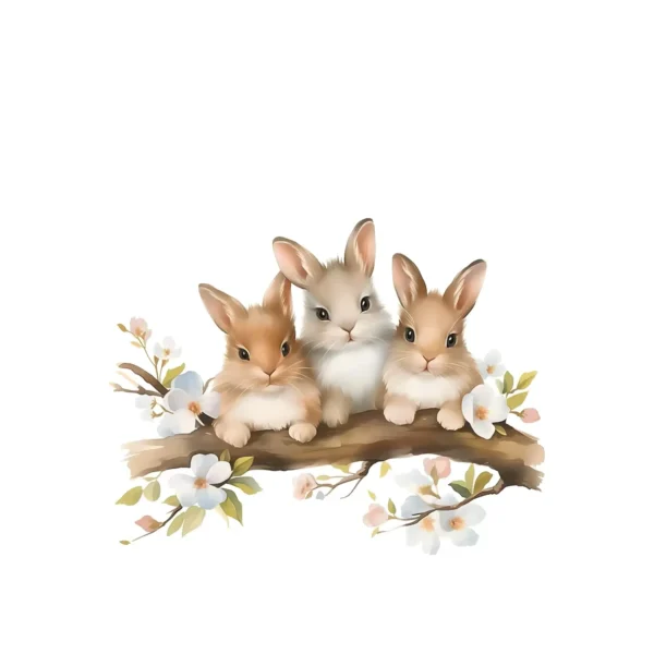 Sticker enfant 3 lapins sur branche