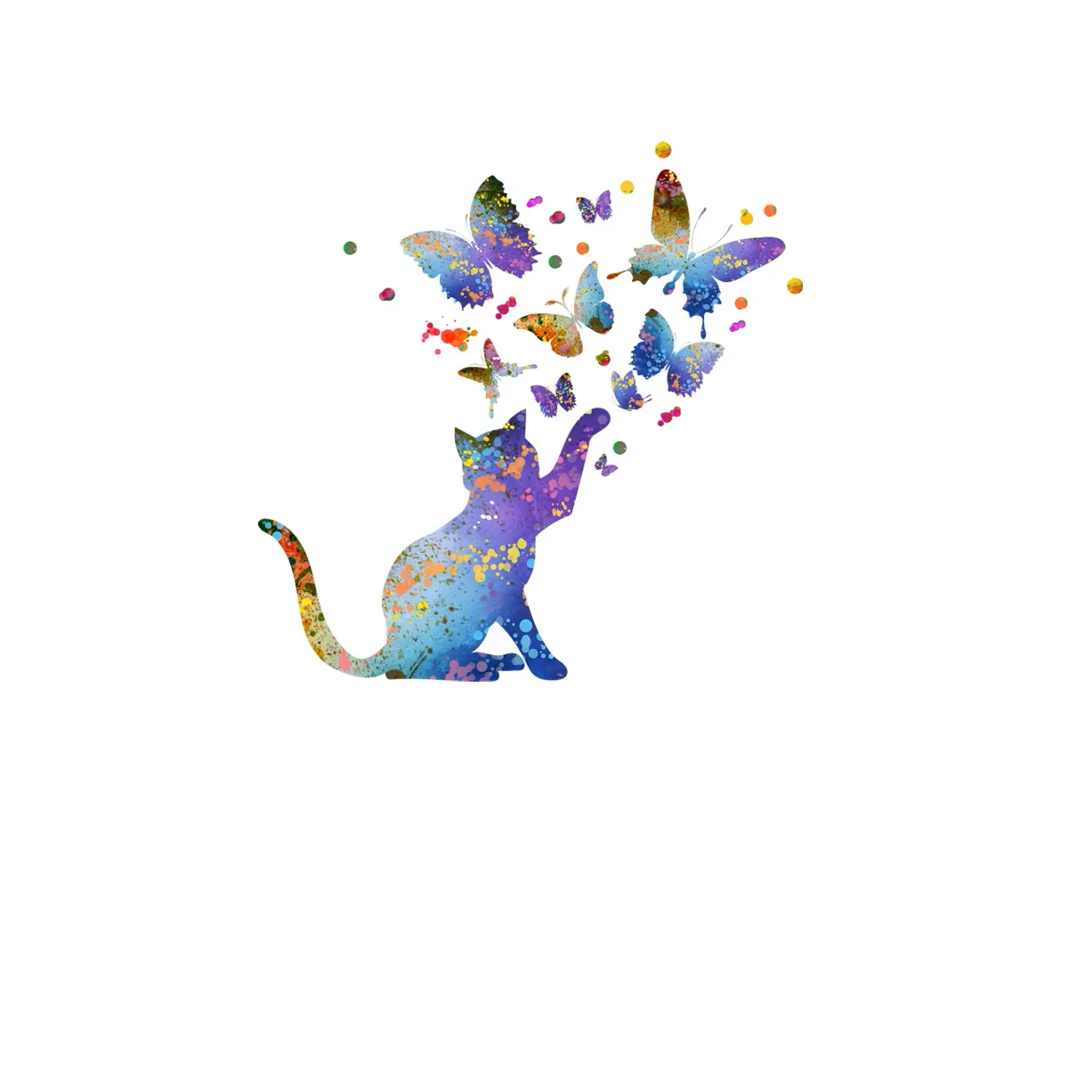 Sticker Chat jouant avec papillons