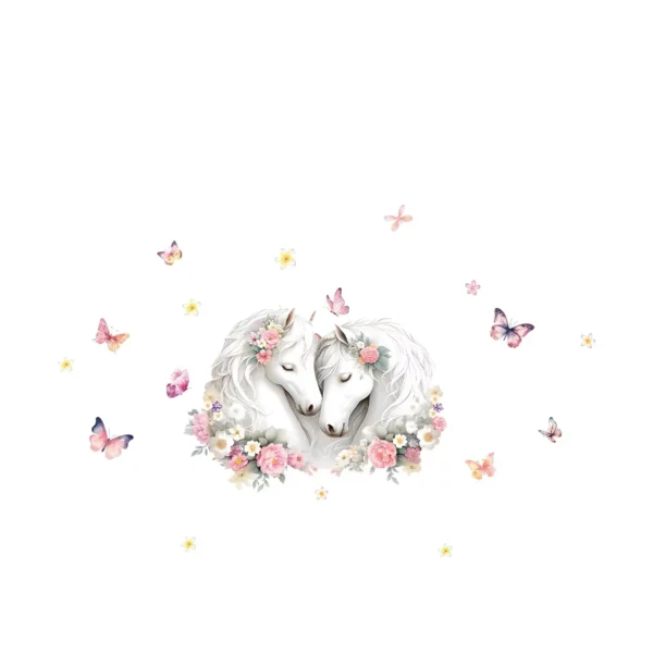 Sticker Chevaux blancs et papillons