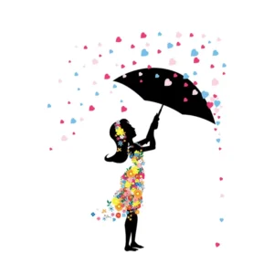 Sticker Fille au parapluie coeurs