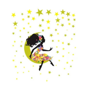 Sticker Fille fleurs et étoiles