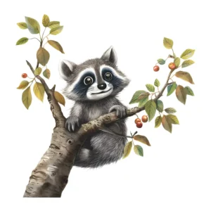 Sticker Raton laveur sur branche