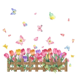 Sticker Tulipes et papillons colorés