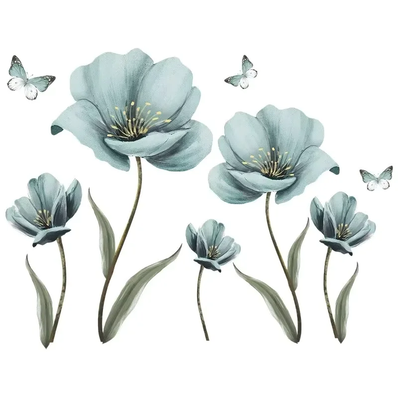 Stickers Fleurs et papillons gris