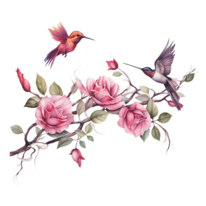 Sticker Colibris et fleurs de rose