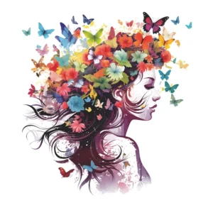 Sticker Femme fleurs et papillons