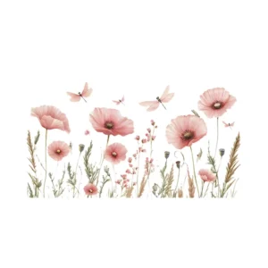 Sticker Libellules et fleurs roses