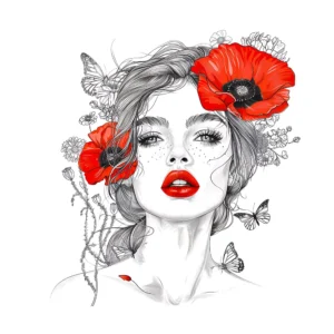 Sticker femme aux coquelicots rouges
