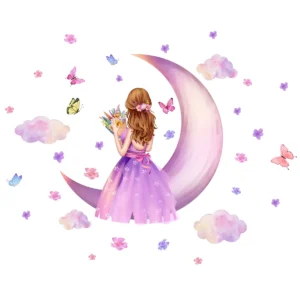 Sticker fille Princesse et lune