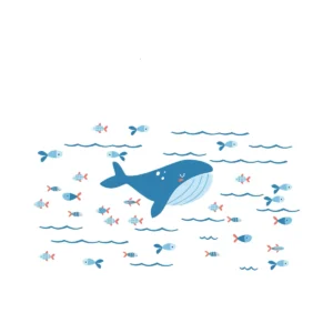 Stickers Baleine bleue et poissons