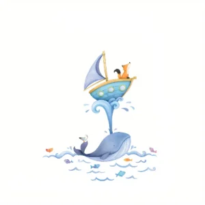 Sticker Baleine bleue et renard