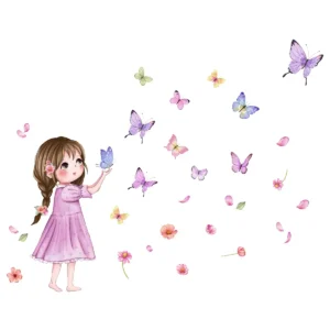 Sticker Petite fille et papillons