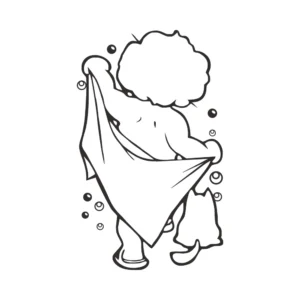 Sticker porte douche Enfant et chat