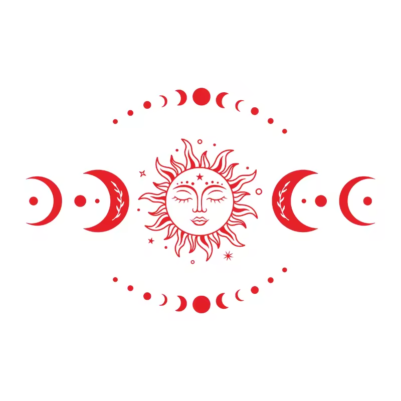 Stickers-Soleil-visage-et-lune-rouge