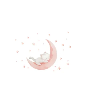 Stickers enfant Chaton sur lune