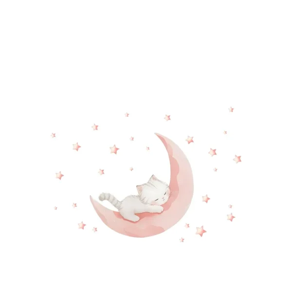Stickers enfant Chaton sur lune