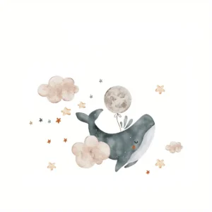 Sticker enfant Baleine et nuages
