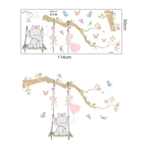 Sticker fille Eléphant et balançoire