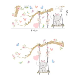 Sticker fille Eléphant et balançoire