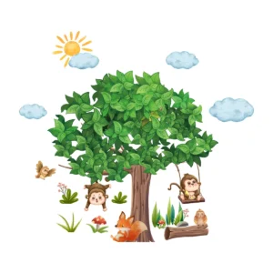 Sticker Animaux de la forêt et arbre