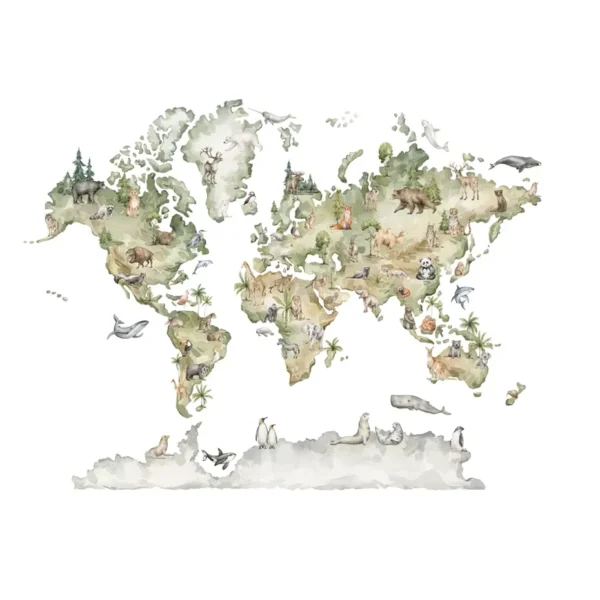 Sticker enfant Carte du monde des animaux