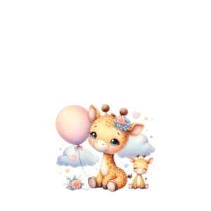 Sticker enfant Girafes et ballon rose sous les nuages