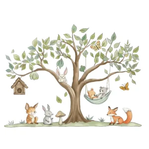 Sticker enfant Grand arbre et ses amis de la forêt