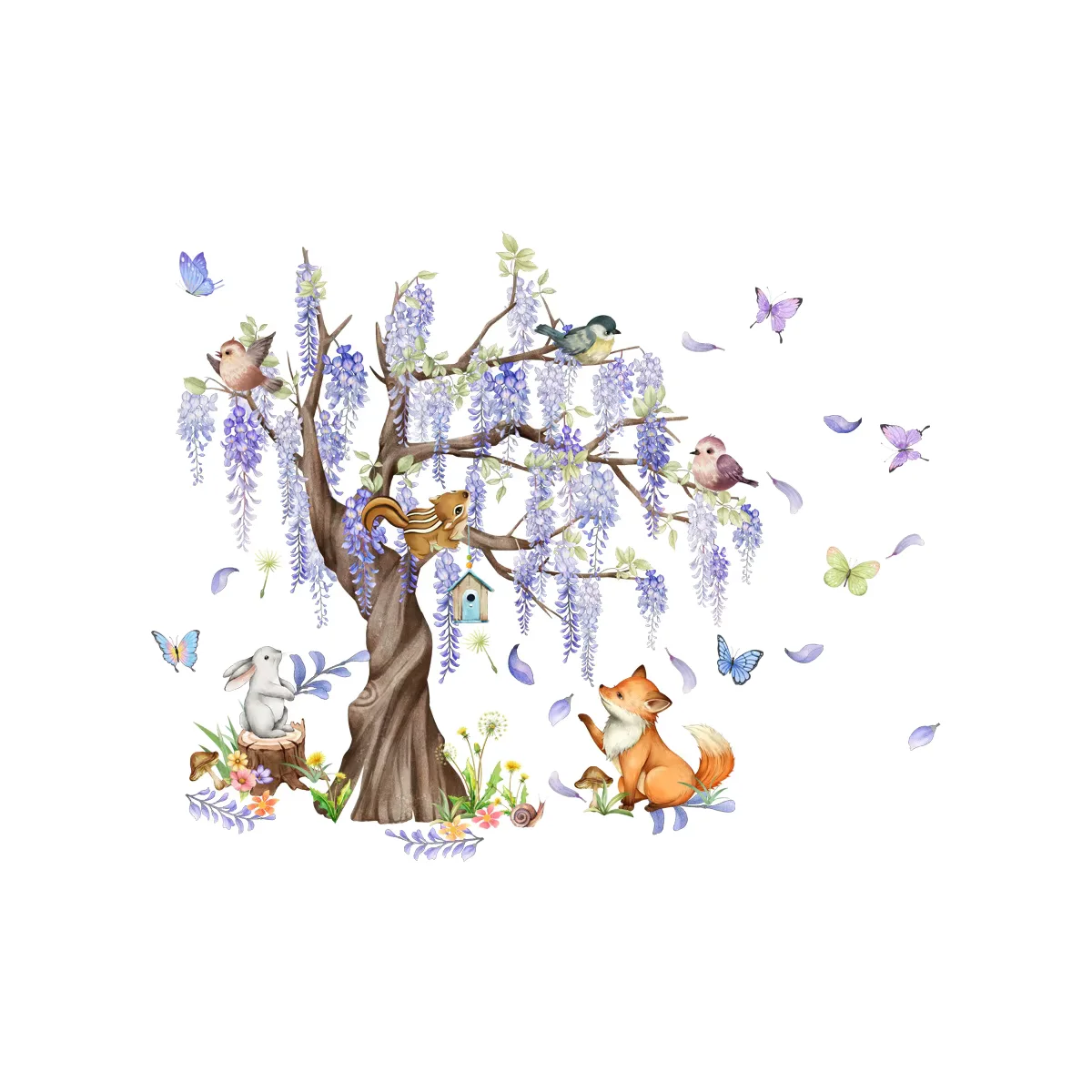 Stickers enfant Arbre Glycine et renard