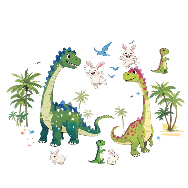 Stickers enfant Famille Dinosaures et Lapins