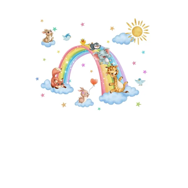 Stickers chambre enfant - Animaux sur toboggan arc en ciel